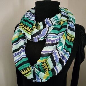 Ann Taylor Loft Multiple Colored Geometric Striped Pattern Infinity Scarf